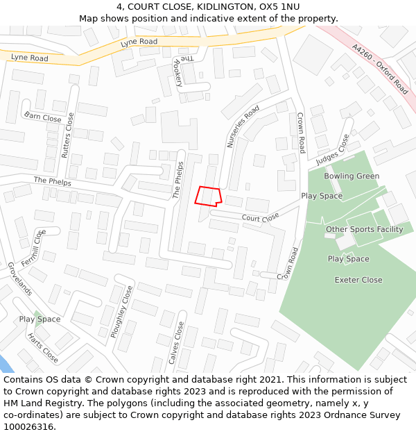 4, COURT CLOSE, KIDLINGTON, OX5 1NU: Location map and indicative extent of plot