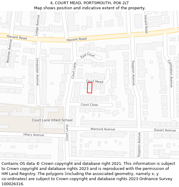 4, COURT MEAD, PORTSMOUTH, PO6 2LT: Location map and indicative extent of plot