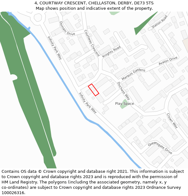 4, COURTWAY CRESCENT, CHELLASTON, DERBY, DE73 5TS: Location map and indicative extent of plot