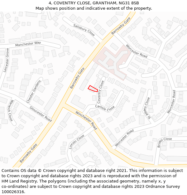 4, COVENTRY CLOSE, GRANTHAM, NG31 8SB: Location map and indicative extent of plot