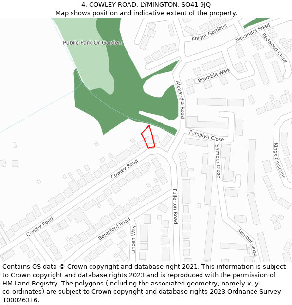 4, COWLEY ROAD, LYMINGTON, SO41 9JQ: Location map and indicative extent of plot