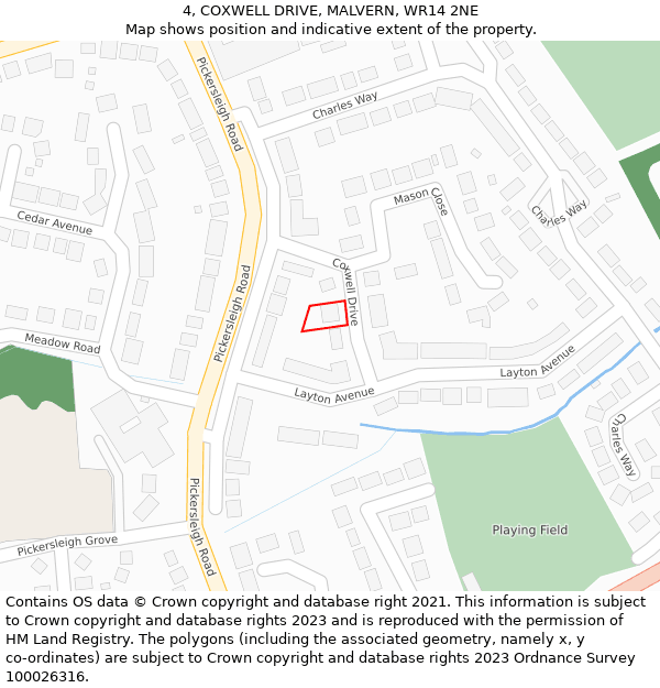 4, COXWELL DRIVE, MALVERN, WR14 2NE: Location map and indicative extent of plot