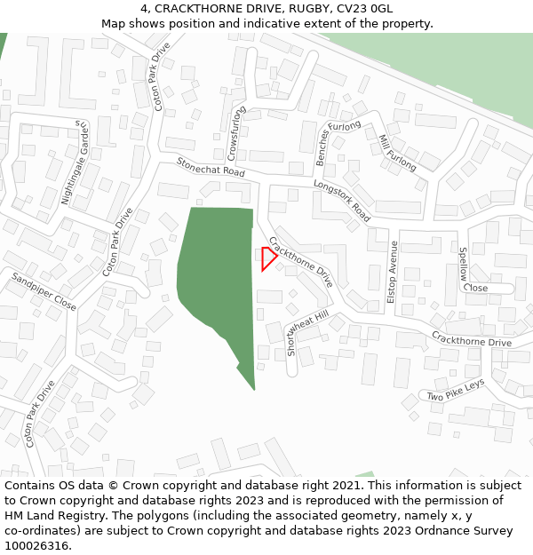 4, CRACKTHORNE DRIVE, RUGBY, CV23 0GL: Location map and indicative extent of plot