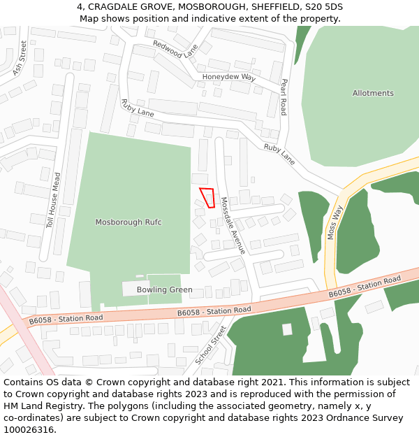 4, CRAGDALE GROVE, MOSBOROUGH, SHEFFIELD, S20 5DS: Location map and indicative extent of plot