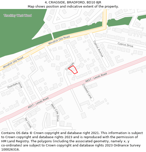 4, CRAGSIDE, BRADFORD, BD10 8JR: Location map and indicative extent of plot