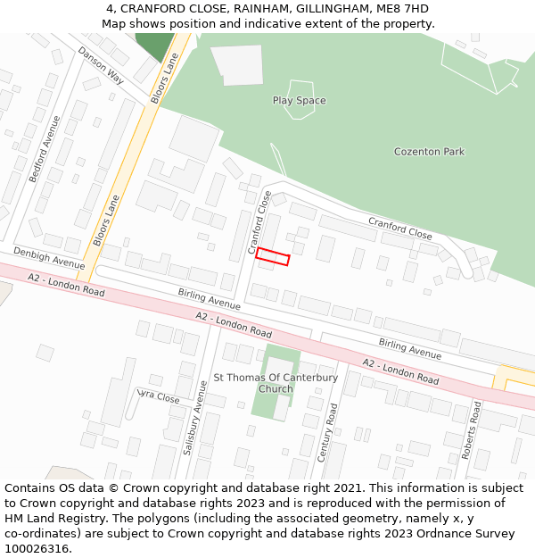 4, CRANFORD CLOSE, RAINHAM, GILLINGHAM, ME8 7HD: Location map and indicative extent of plot