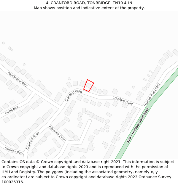 4, CRANFORD ROAD, TONBRIDGE, TN10 4HN: Location map and indicative extent of plot