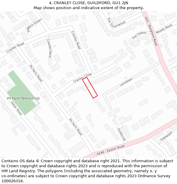 4, CRANLEY CLOSE, GUILDFORD, GU1 2JN: Location map and indicative extent of plot