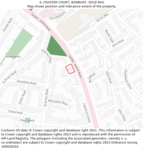 4, CRASTER COURT, BANBURY, OX16 9AG: Location map and indicative extent of plot