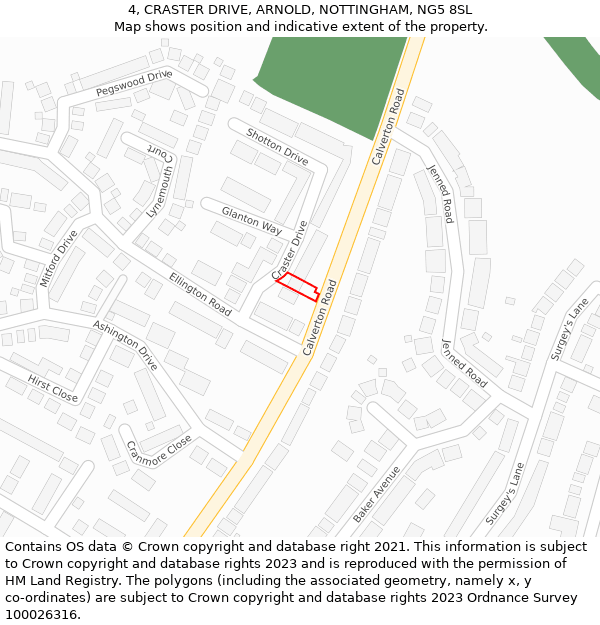 4, CRASTER DRIVE, ARNOLD, NOTTINGHAM, NG5 8SL: Location map and indicative extent of plot