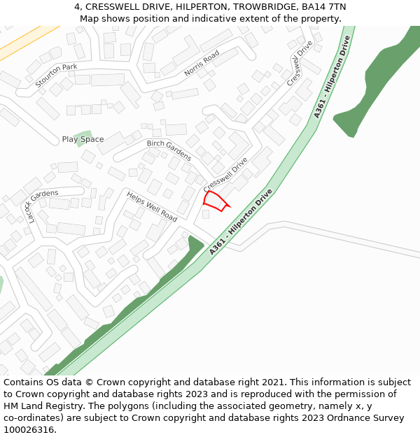 4, CRESSWELL DRIVE, HILPERTON, TROWBRIDGE, BA14 7TN: Location map and indicative extent of plot