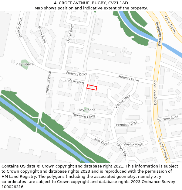 4, CROFT AVENUE, RUGBY, CV21 1AD: Location map and indicative extent of plot