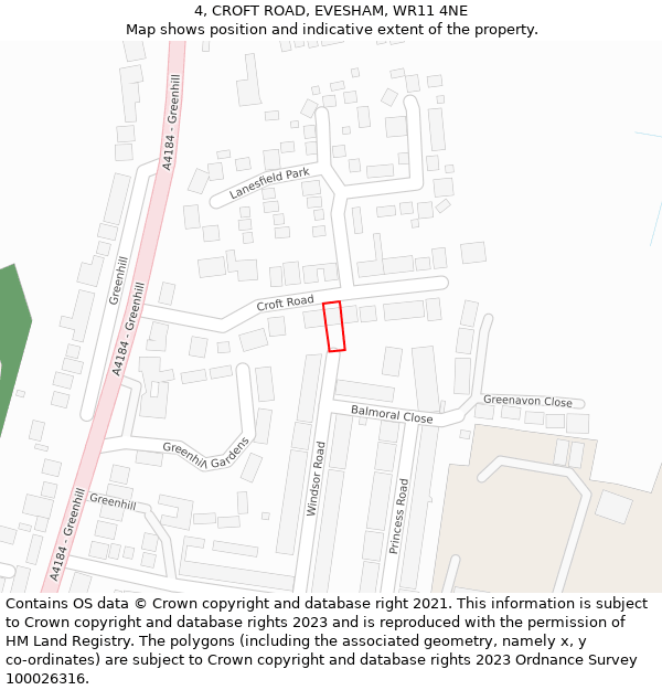 4, CROFT ROAD, EVESHAM, WR11 4NE: Location map and indicative extent of plot