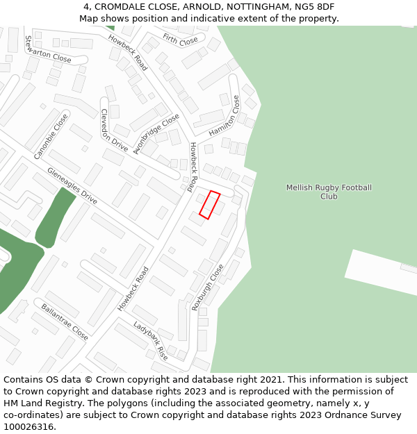 4, CROMDALE CLOSE, ARNOLD, NOTTINGHAM, NG5 8DF: Location map and indicative extent of plot