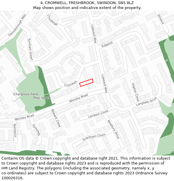 4, CROMWELL, FRESHBROOK, SWINDON, SN5 8LZ: Location map and indicative extent of plot