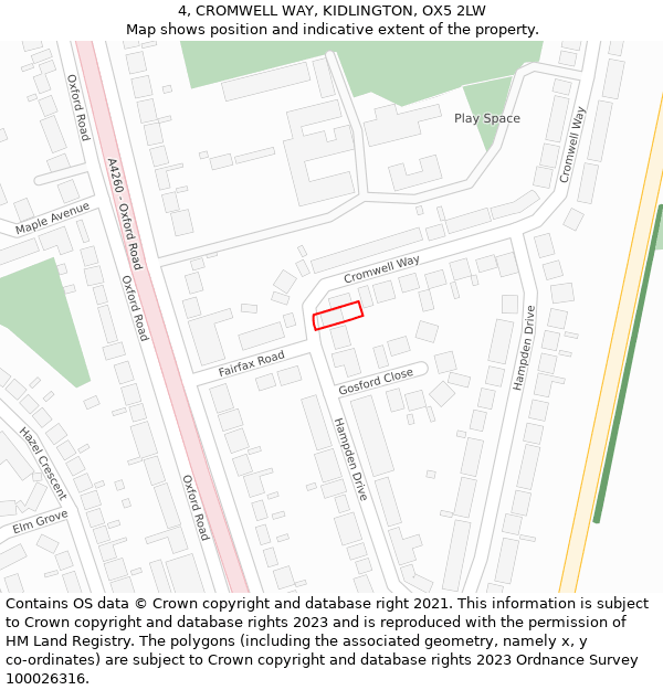 4, CROMWELL WAY, KIDLINGTON, OX5 2LW: Location map and indicative extent of plot