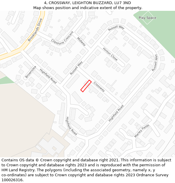 4, CROSSWAY, LEIGHTON BUZZARD, LU7 3ND: Location map and indicative extent of plot