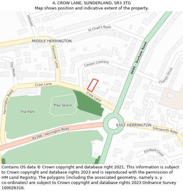 4, CROW LANE, SUNDERLAND, SR3 3TG: Location map and indicative extent of plot