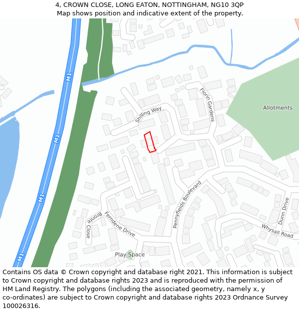 4, CROWN CLOSE, LONG EATON, NOTTINGHAM, NG10 3QP: Location map and indicative extent of plot