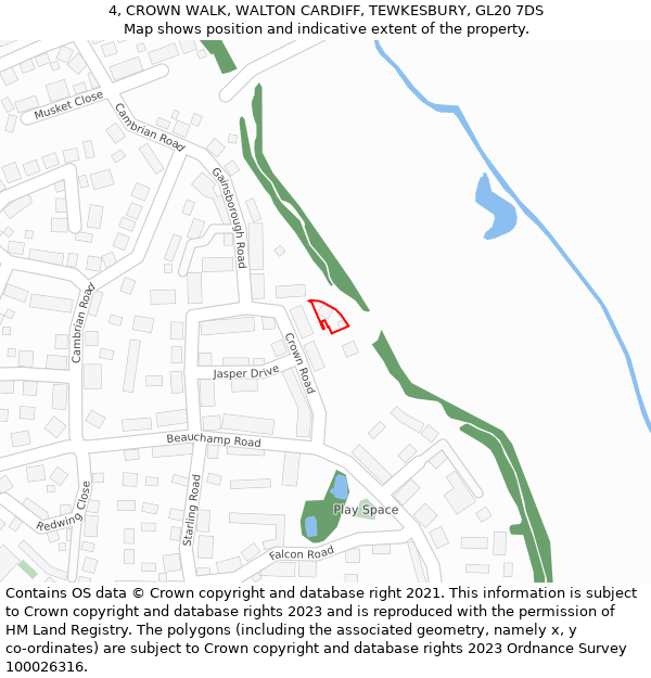 4, CROWN WALK, WALTON CARDIFF, TEWKESBURY, GL20 7DS: Location map and indicative extent of plot