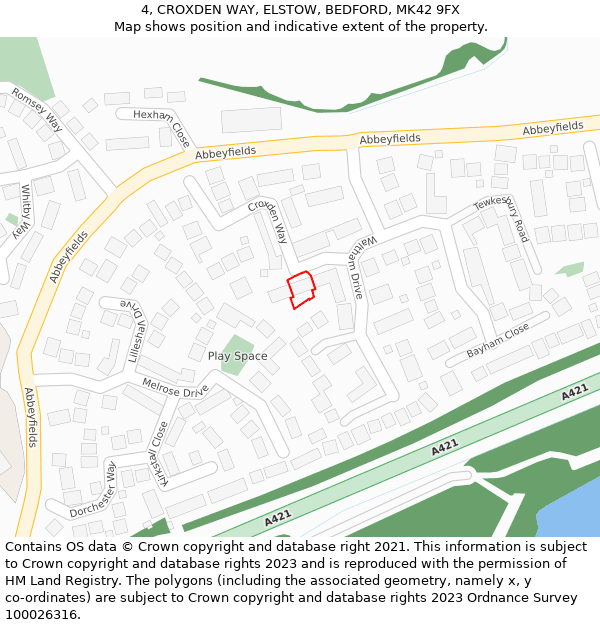 4, CROXDEN WAY, ELSTOW, BEDFORD, MK42 9FX: Location map and indicative extent of plot