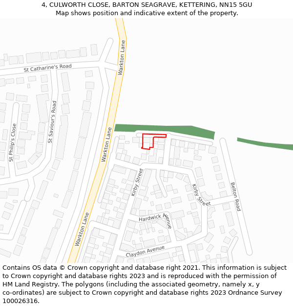 4, CULWORTH CLOSE, BARTON SEAGRAVE, KETTERING, NN15 5GU: Location map and indicative extent of plot