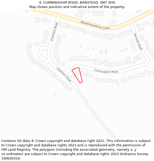 4, CUNNINGHAM ROAD, BANSTEAD, SM7 3HG: Location map and indicative extent of plot