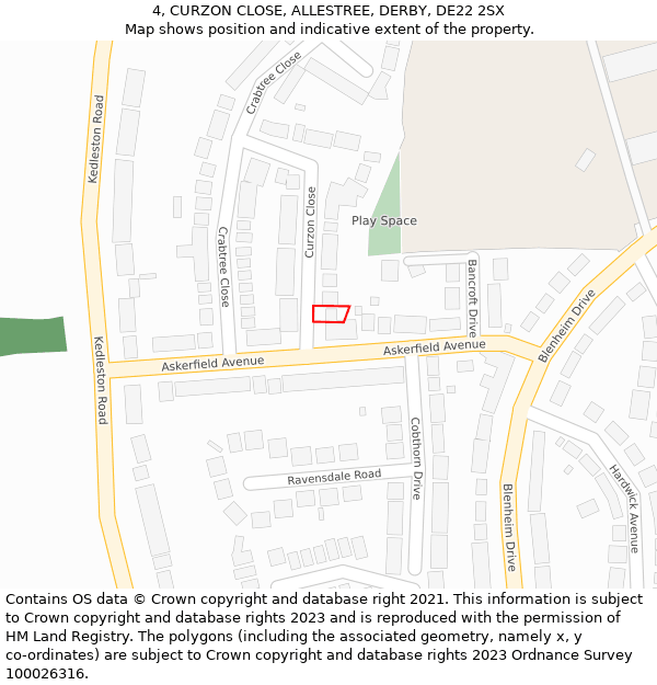 4, CURZON CLOSE, ALLESTREE, DERBY, DE22 2SX: Location map and indicative extent of plot