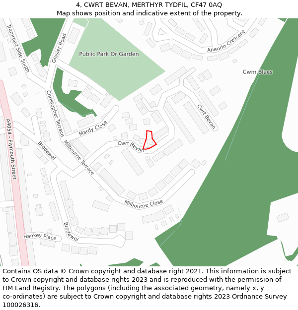 4, CWRT BEVAN, MERTHYR TYDFIL, CF47 0AQ: Location map and indicative extent of plot