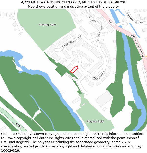 4, CYFARTHFA GARDENS, CEFN COED, MERTHYR TYDFIL, CF48 2SE: Location map and indicative extent of plot