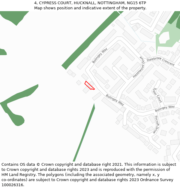 4, CYPRESS COURT, HUCKNALL, NOTTINGHAM, NG15 6TP: Location map and indicative extent of plot