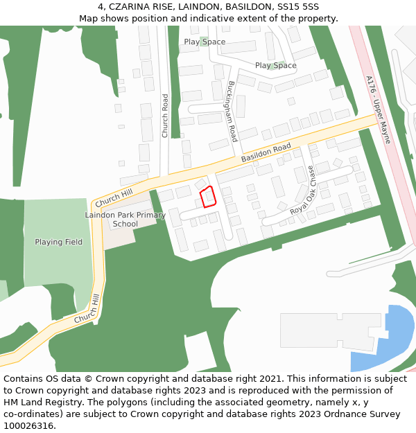 4, CZARINA RISE, LAINDON, BASILDON, SS15 5SS: Location map and indicative extent of plot