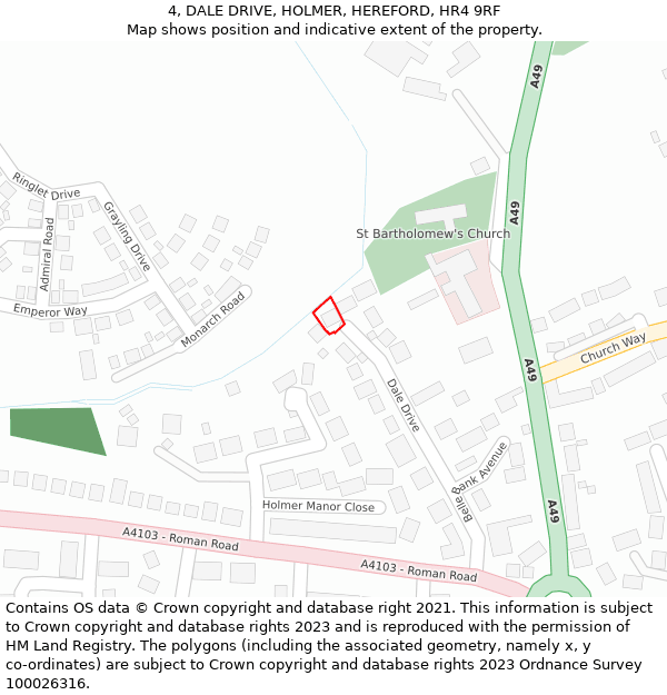 4, DALE DRIVE, HOLMER, HEREFORD, HR4 9RF: Location map and indicative extent of plot