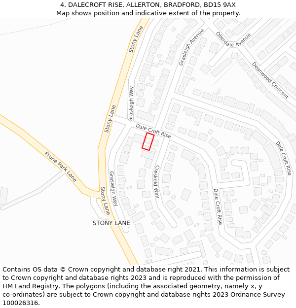 4, DALECROFT RISE, ALLERTON, BRADFORD, BD15 9AX: Location map and indicative extent of plot