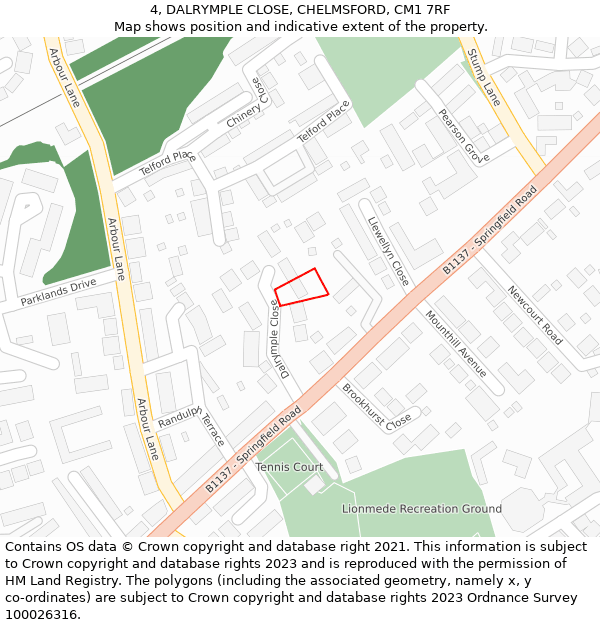 4, DALRYMPLE CLOSE, CHELMSFORD, CM1 7RF: Location map and indicative extent of plot