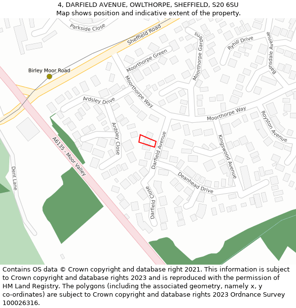 4, DARFIELD AVENUE, OWLTHORPE, SHEFFIELD, S20 6SU: Location map and indicative extent of plot