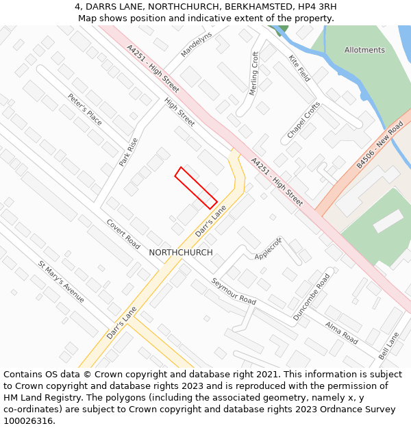 4, DARRS LANE, NORTHCHURCH, BERKHAMSTED, HP4 3RH: Location map and indicative extent of plot