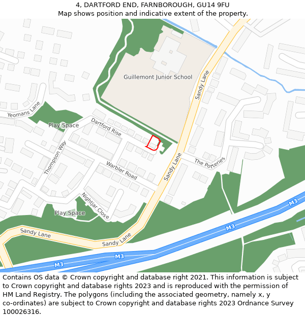 4, DARTFORD END, FARNBOROUGH, GU14 9FU: Location map and indicative extent of plot