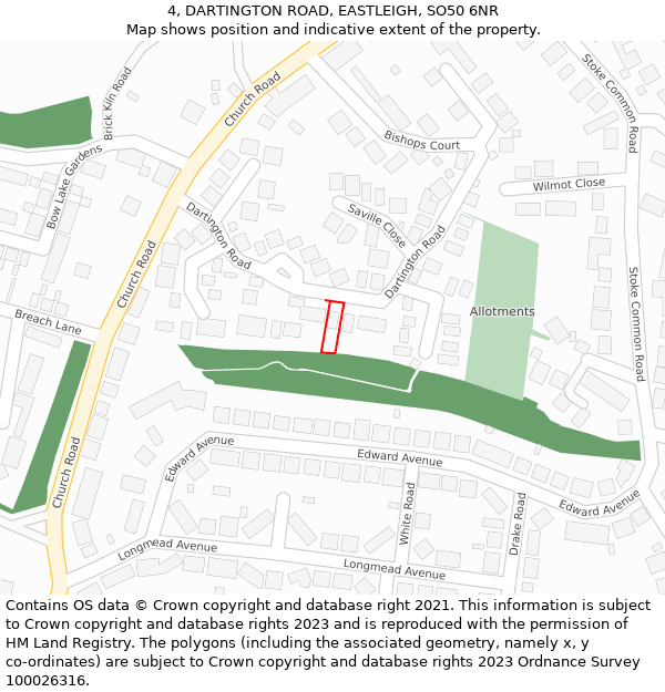4, DARTINGTON ROAD, EASTLEIGH, SO50 6NR: Location map and indicative extent of plot