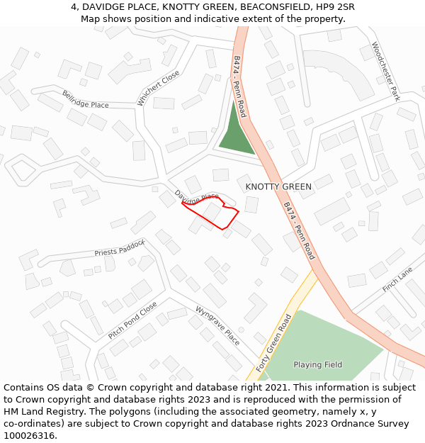 4, DAVIDGE PLACE, KNOTTY GREEN, BEACONSFIELD, HP9 2SR: Location map and indicative extent of plot