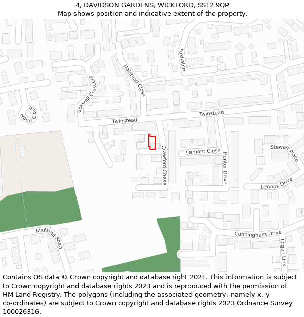 4, DAVIDSON GARDENS, WICKFORD, SS12 9QP: Location map and indicative extent of plot