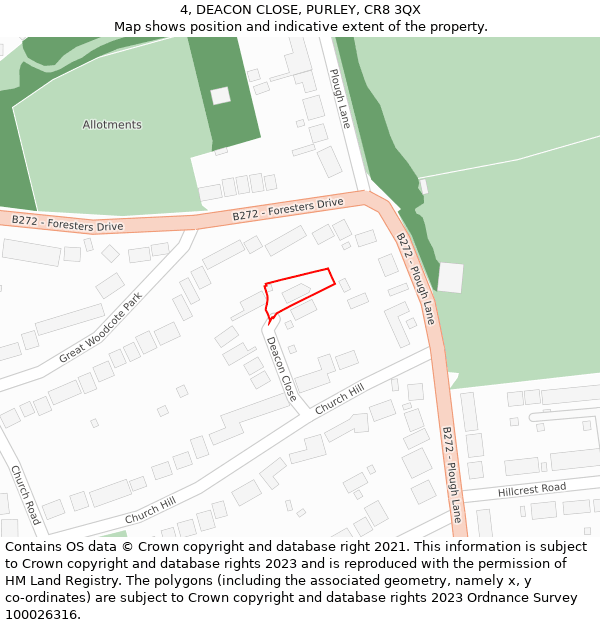 4, DEACON CLOSE, PURLEY, CR8 3QX: Location map and indicative extent of plot