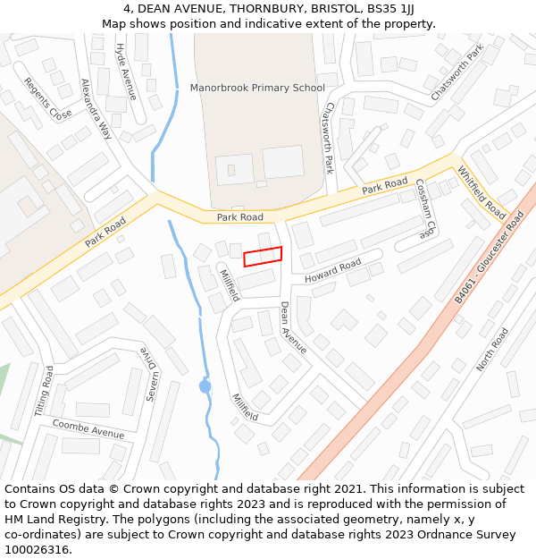 4, DEAN AVENUE, THORNBURY, BRISTOL, BS35 1JJ: Location map and indicative extent of plot