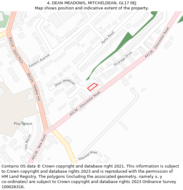 4, DEAN MEADOWS, MITCHELDEAN, GL17 0EJ: Location map and indicative extent of plot