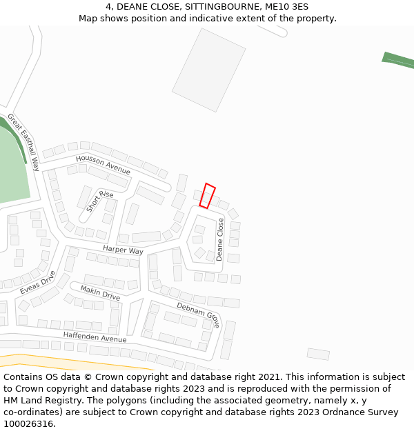 4, DEANE CLOSE, SITTINGBOURNE, ME10 3ES: Location map and indicative extent of plot