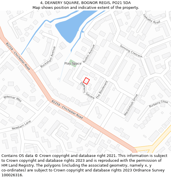 4, DEANERY SQUARE, BOGNOR REGIS, PO21 5DA: Location map and indicative extent of plot