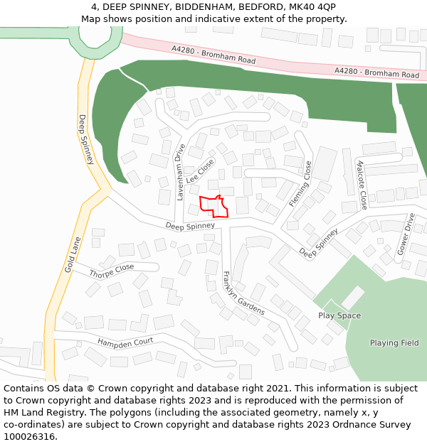 4, DEEP SPINNEY, BIDDENHAM, BEDFORD, MK40 4QP: Location map and indicative extent of plot