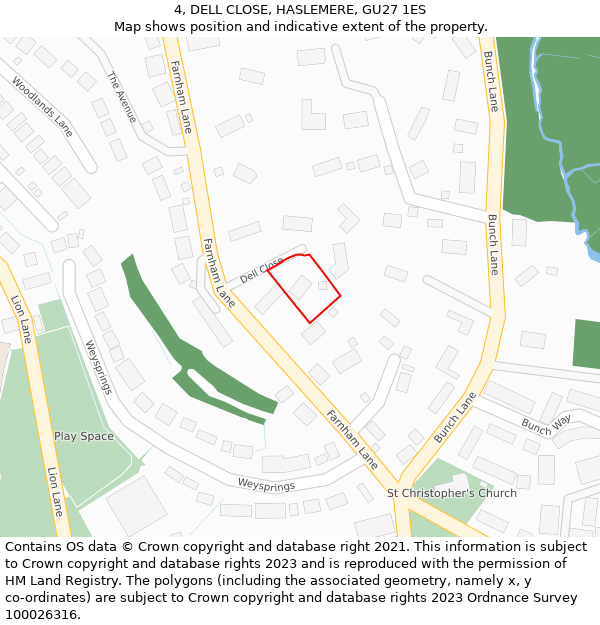 4, DELL CLOSE, HASLEMERE, GU27 1ES: Location map and indicative extent of plot