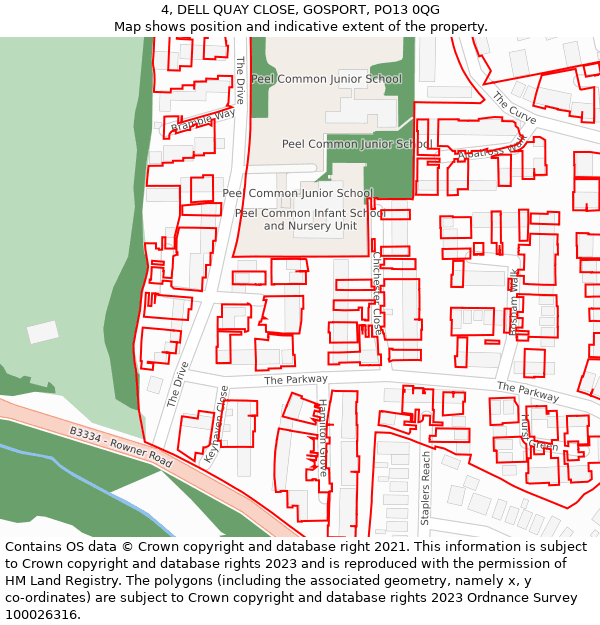 4, DELL QUAY CLOSE, GOSPORT, PO13 0QG: Location map and indicative extent of plot