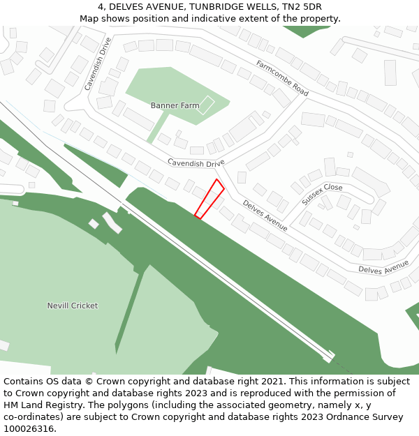 4, DELVES AVENUE, TUNBRIDGE WELLS, TN2 5DR: Location map and indicative extent of plot